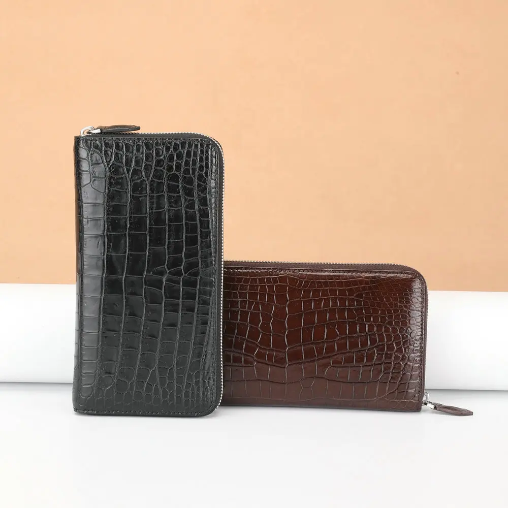 New Fashionable British Style Thai Crocodile Handbag Spliced Belly Men Long Wallet Business Casual Leather Clutch Women Wallets