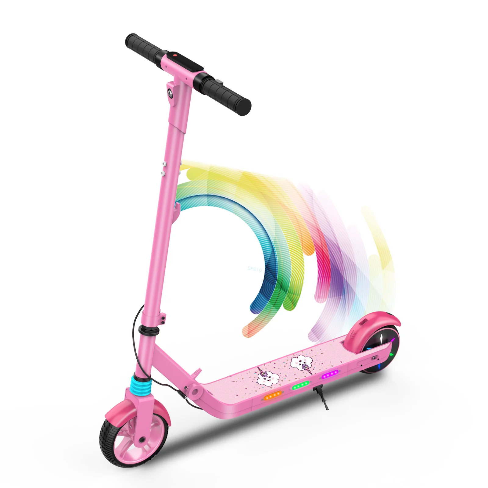 AOVOPRO KES1 Safe Kids Electric Scooter with Bluetooth Audio Colorful Lights Kids Scooter Kids Folding Electric Scooter