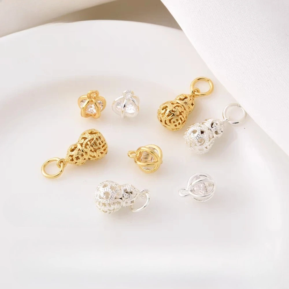 

Diy Copper Plated 18K Gold Hollowed-out Gourd Pendant, Crystal Bracelet Necklace, Watermelon Bead Silver Pendant