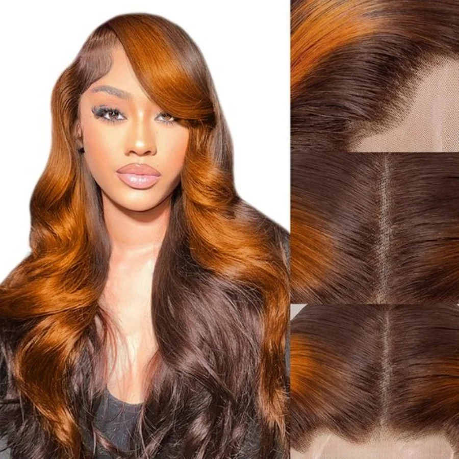 Perruque Lace Front Wig synthétique sans colle ombrée, perruque Lace Front Wig, pre-plucked, avec reflets vidéo, orange, 13 tage, pour femmes