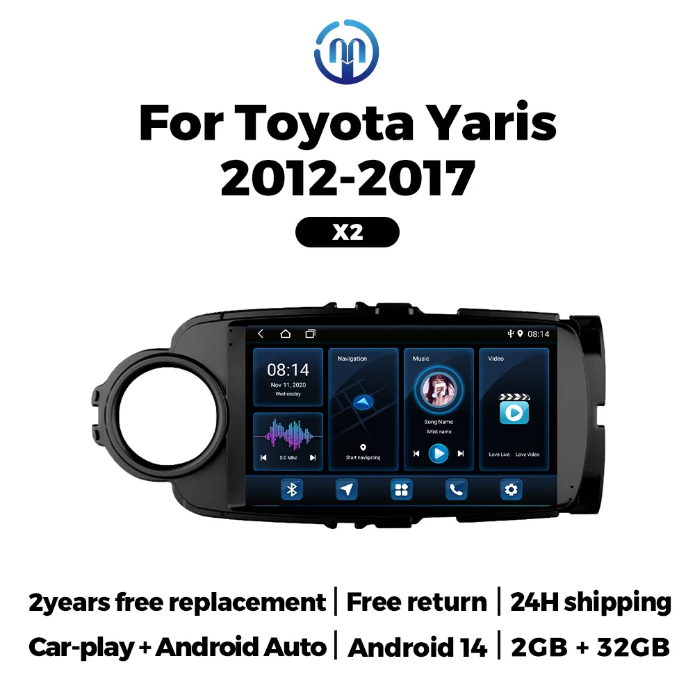 

9-дюймовая автомагнитола для Toyota Yaris 2012-2017 с CarPlay, мультимедийный плеер, навигация, Wi-Fi, 2DIN, GPS-рекордер, головное устройство