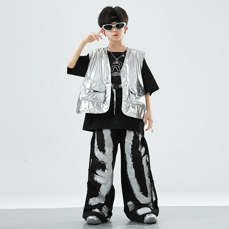 Hip Hop Girls Fashion Crop Top Loose Graffiti Pants Child K-pop Streetwear Girl Group Clothes Set Kids Jazz Street Dance Costume