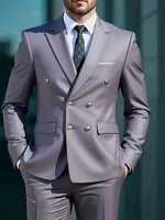 Fashion New Men's Leisure Boutique Business Banquet Solid Color Wedding Double Breasted Slim Fit Suit Blazers Jacket Pants 3
