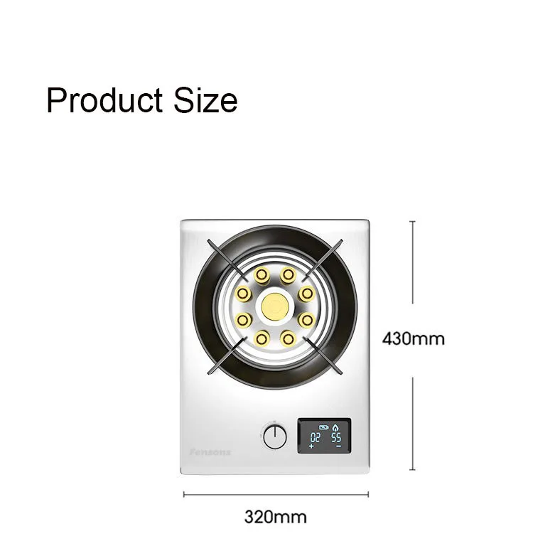 Fensons 주방 가전 스테인레스 스틸 가스 쿠커, 1 버너 가스 가정용 타이머, 스마트 내장 가스 스토브, 7.2KW