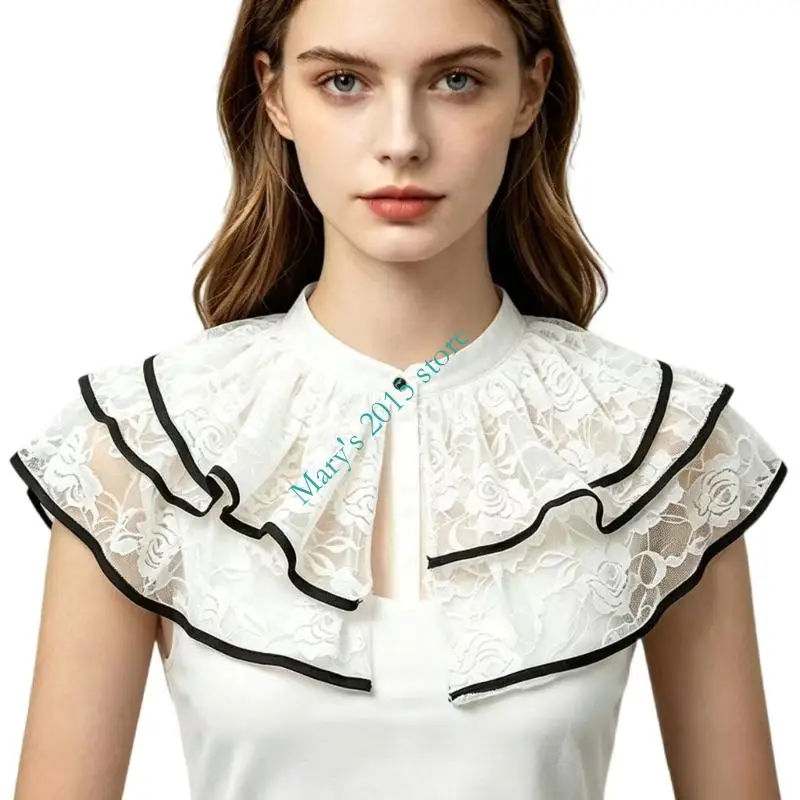 Lace Collar Shawl Ruffled Shoulder Overlay for Costume Styling, Portrait Wear and Decorative Layering Use Accent