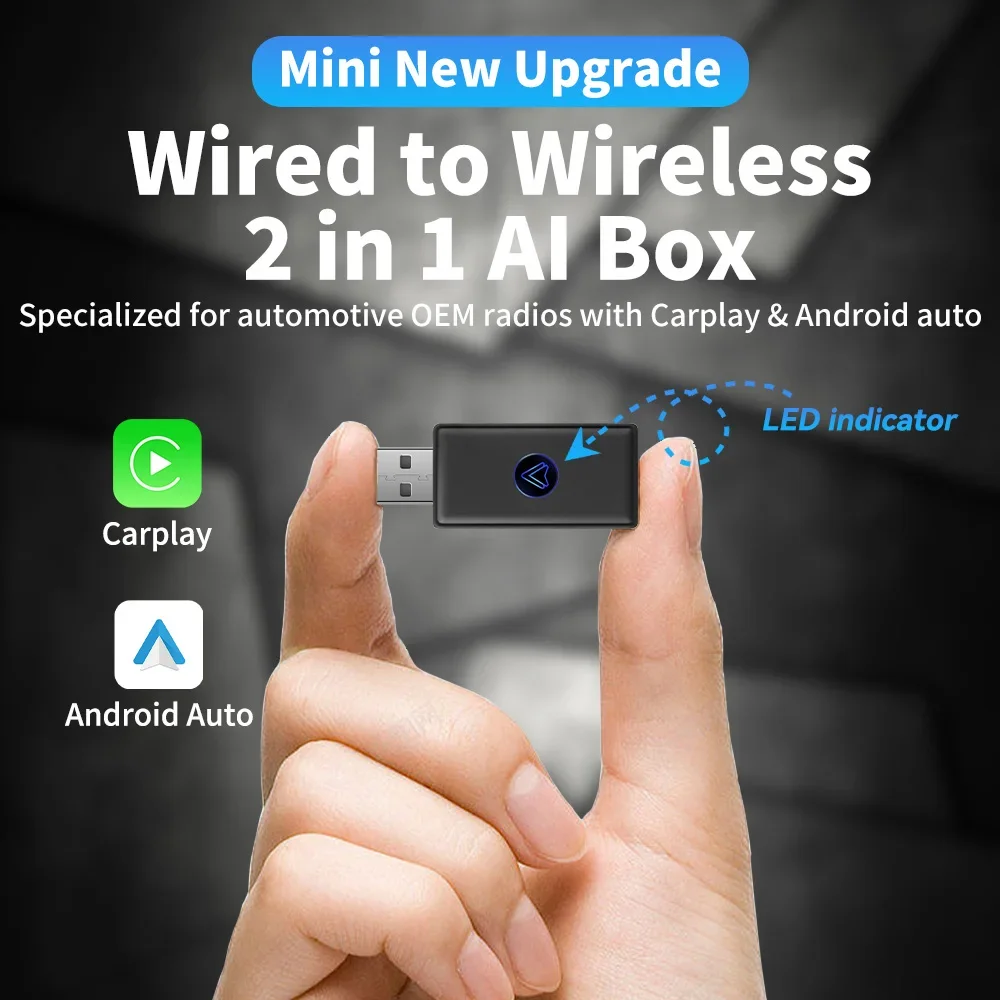 New Upgrade Wired to Wireless 2in1 Box CarPlay Android auto Adapter For Wired OEM Car Smart Ai Box Bluetooth WiFi Connect Map