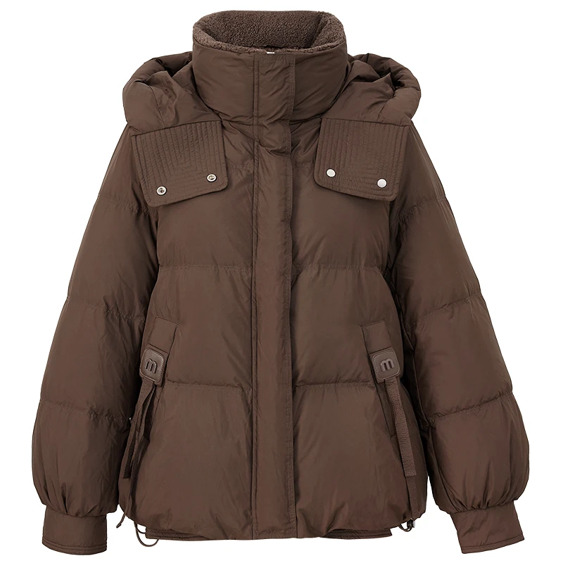 SENTUBILA Women's Winter Puff Down Jackets 2025 Stand Collar Hooded Long Sleeve Down Coats Loose-fit Outerwears W54YE2037