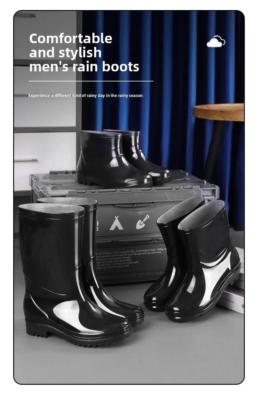 Hohe Regenschuhe für Herren Lange Gummistiefel Wasserdicht Outdoor Rutschfest Samt Warm Wasserschuhe Kälteschutz – Detail 4