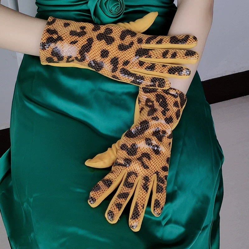 Women's Leopard Print Faux Suede Leather Glove Female Spring Autumn Performance  Photograph Party Glove R1783