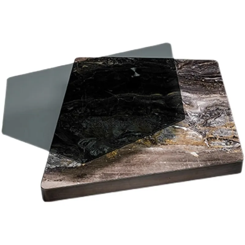 

Italian Minimalist Rotating Coffee Table Set Designer Villa Living Room Irregular High-Low Luxury Stone Coffee Table