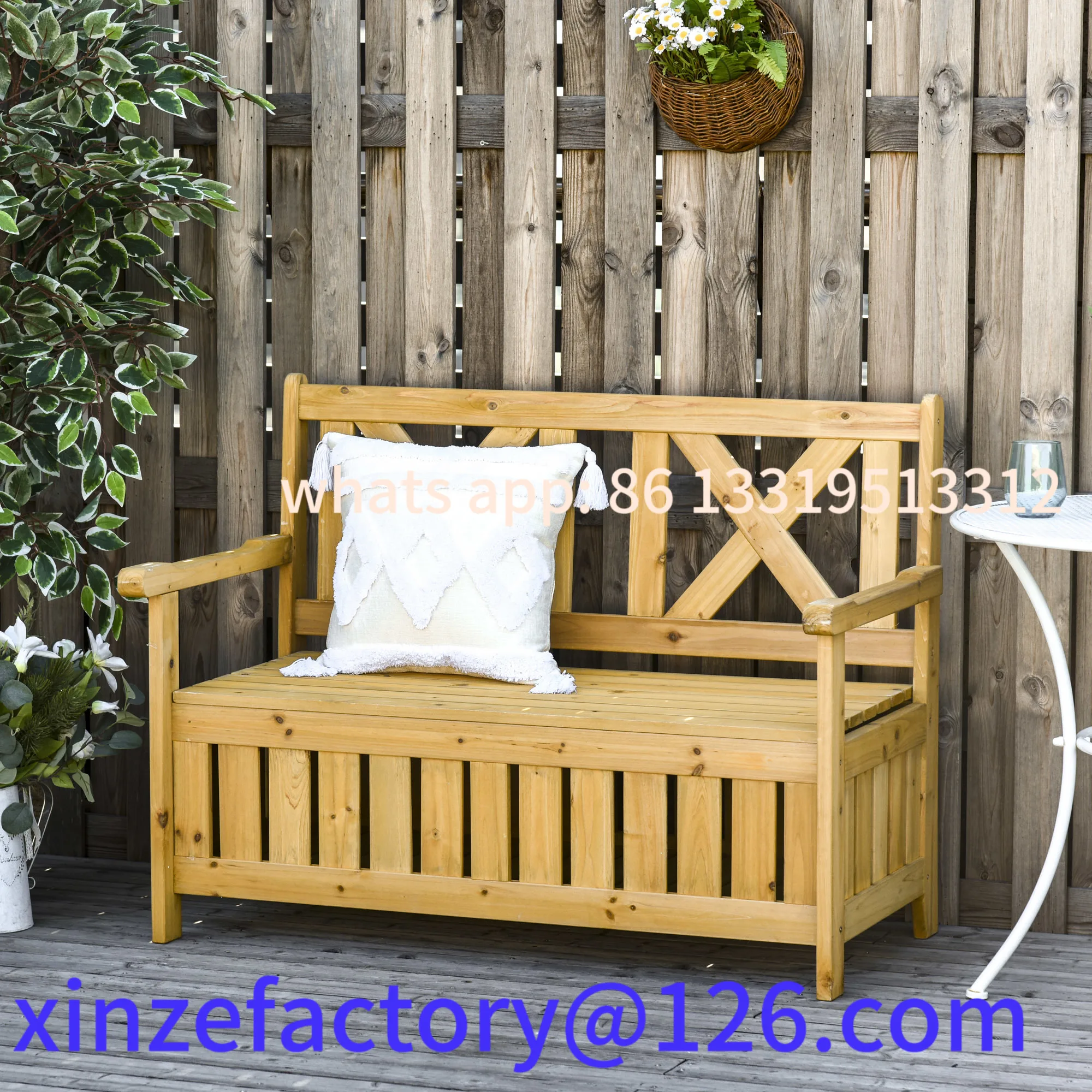 

Customizable Outsunny Wood Garden Bench 2 Seater Storage Chest Patio Seating Chair with High Back