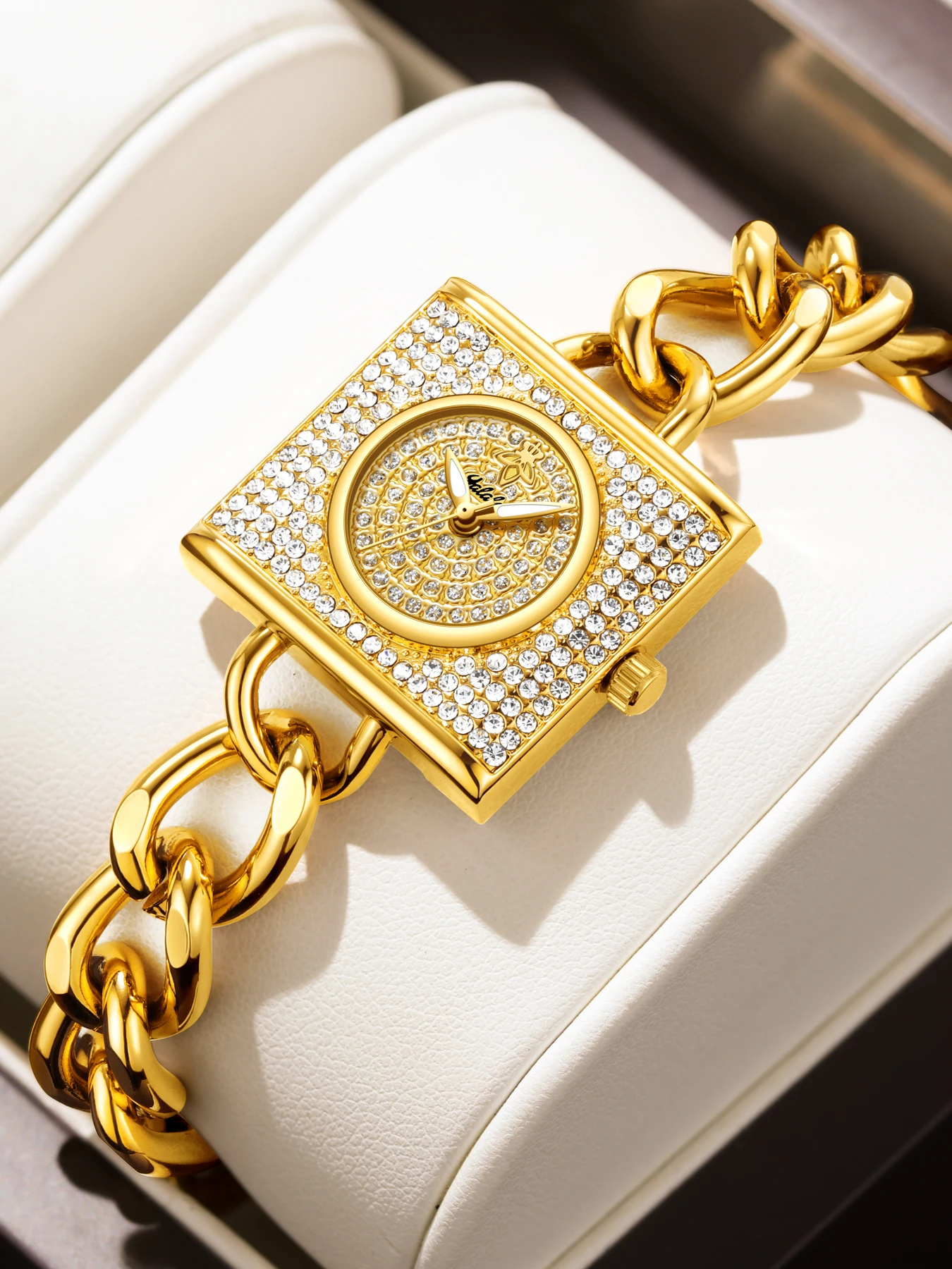YaLaLuSi Stylish, luxurious and dazzling square ladies dress watch with diamond-set case, water-resistant quartz movement