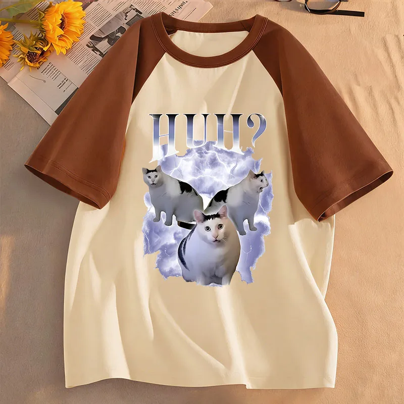 Meme-Katze sagt: Huh? Kawaii Design Bedruckte T-Shirts für Kinder Lässiges Sommer-Frühlings-Oberteil für Jungen und Mädchen