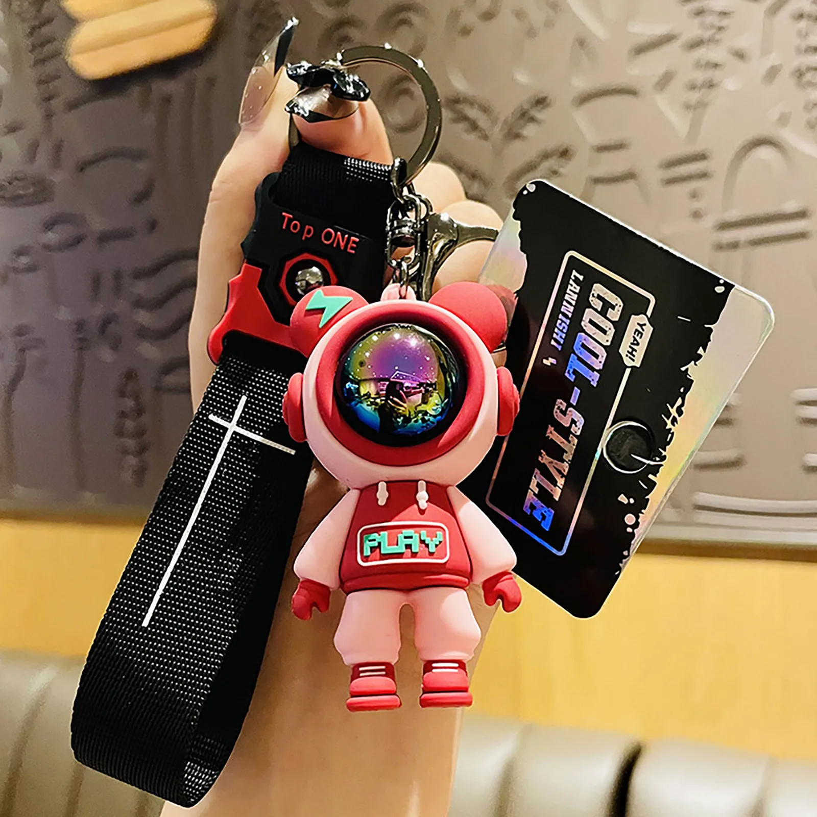 Cute Astronaut Bear figure Keychain lightning bear rabbit couple keyring car key chain keyholder bag pendant accessoris gift