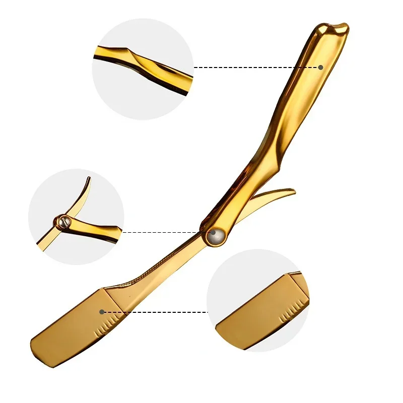 

Manual Safety Razor, Foldable Stainless Steel Straight Edge Beard Shaving Knife for Haircut, Professional Barber