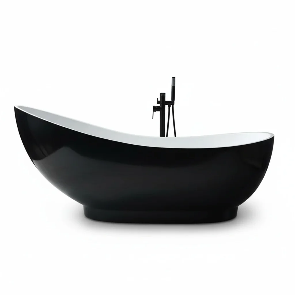 

Acrylic Freestanding Bathtub, 1800x760x800mm Modern Soaking Tub, Black White Oval Bath Tub, Japanese Style Portable Soaking Tub