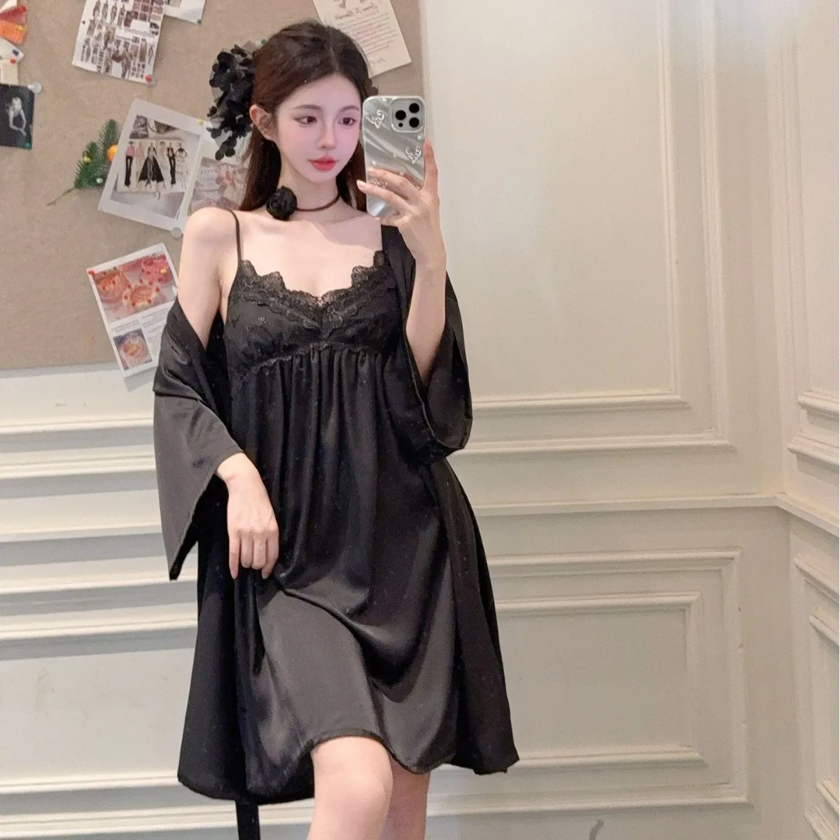 

Bride Wedding Robe Nightgown 2PCS Set Elegant Kimono Bathrobe Gown Sexy Satin Nightdress Sleepwear Negligee