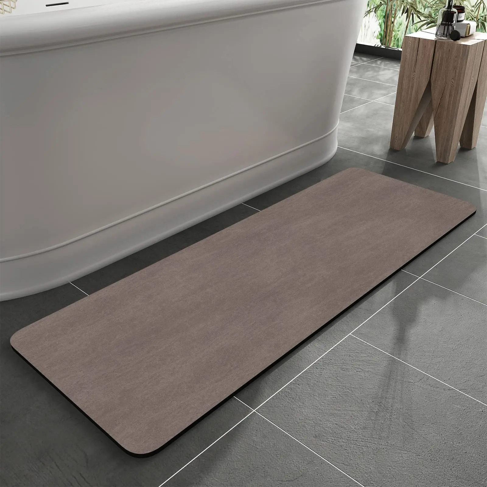 VIKAMA Bath Mat Rug-Rubber Backing Non Slip Quick Dry Absorbent Thin Fit Under Door-Faux Suede Surface Bathroom Floor Mats