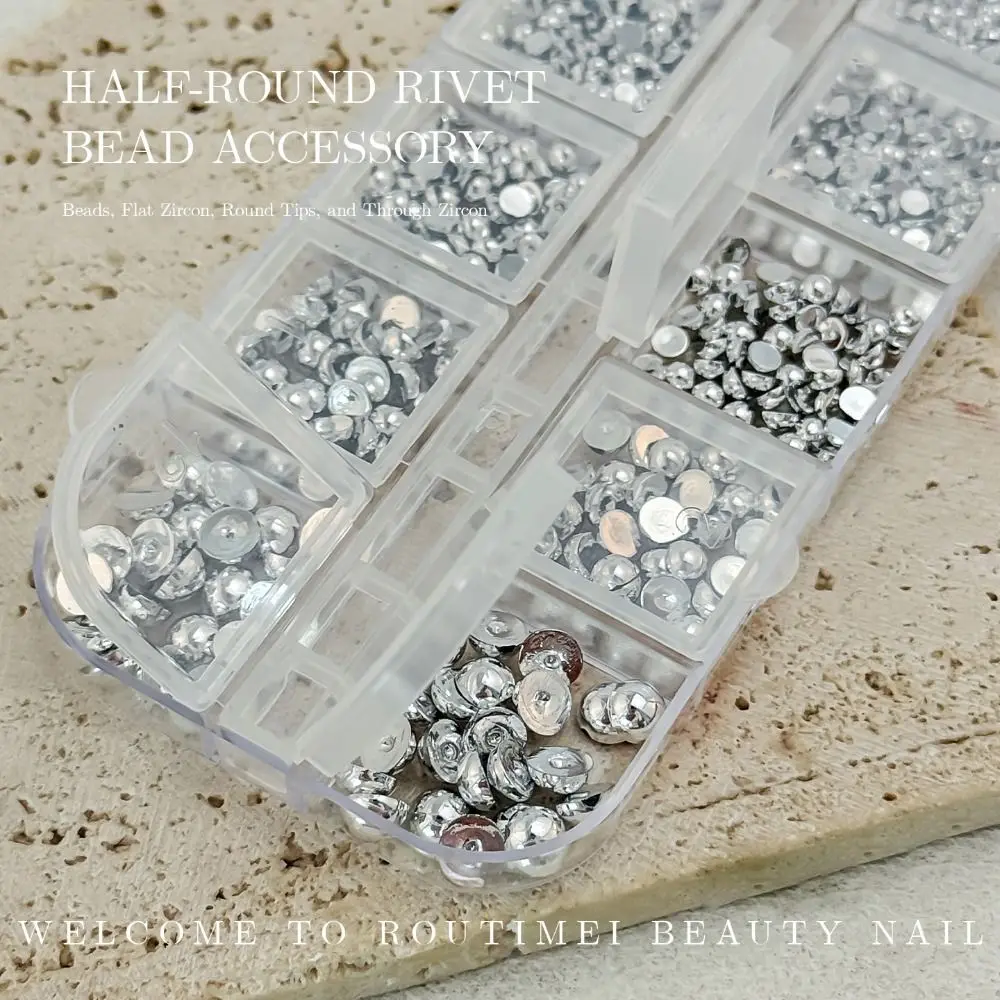 Gold Silver 3D Half Round Pearls Nail Charms Flatback Mixed-Sizes Nail Ornaments Caviar Beads Nail Art Decoration 4