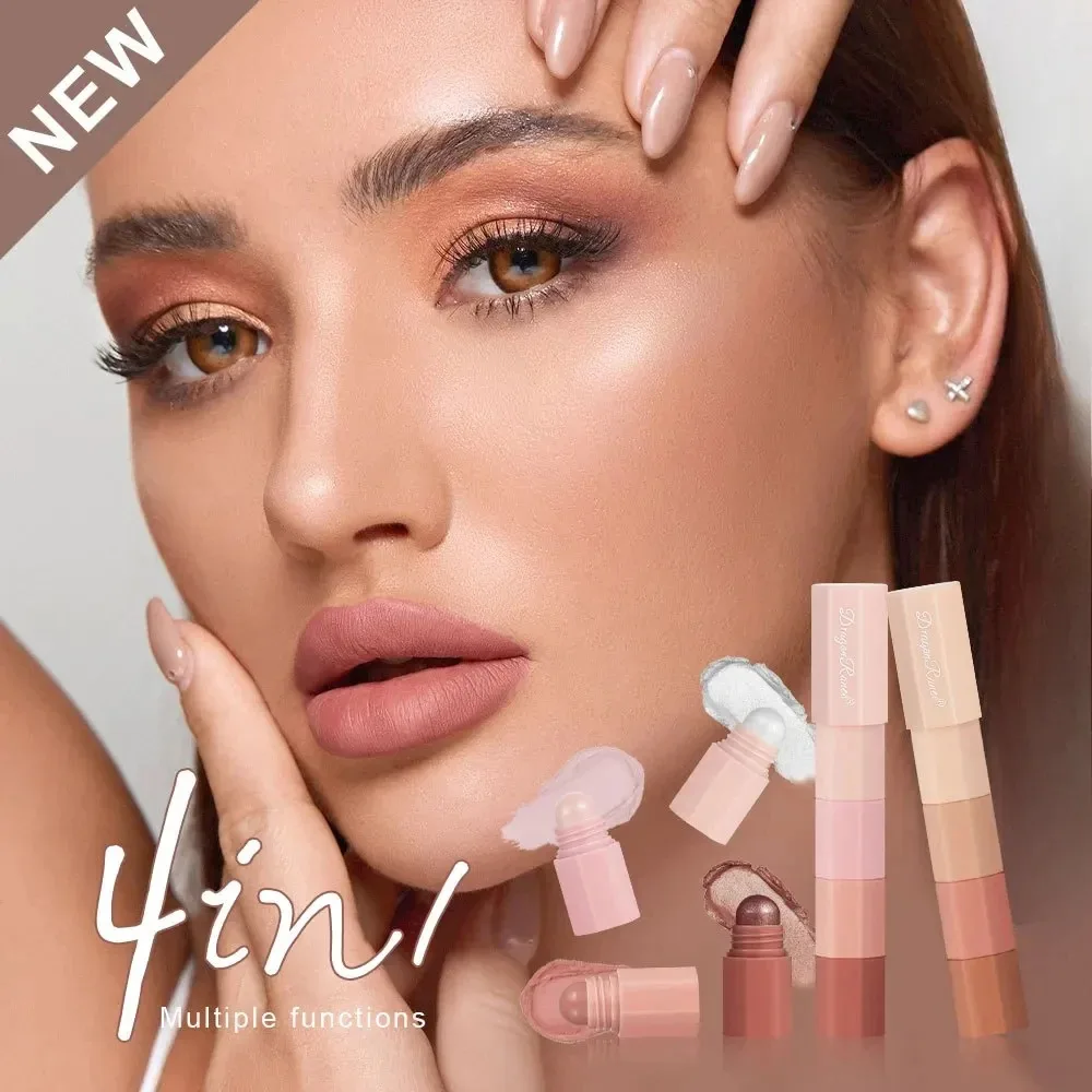 4 in 1グロスハイライター多目的アイシャドウミニアイシャドウスティックコンボパールメタリックハイクレヨンペンコーラルブラウン