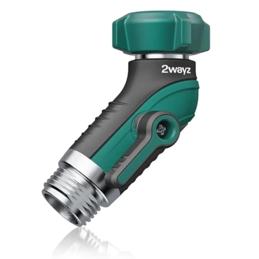 

45° Garden Hose Shut Off Valve - Heavy Duty Metal Elbow Connector with Shut Off Switch - No-Leak Water Hose Adapter for Outdoor