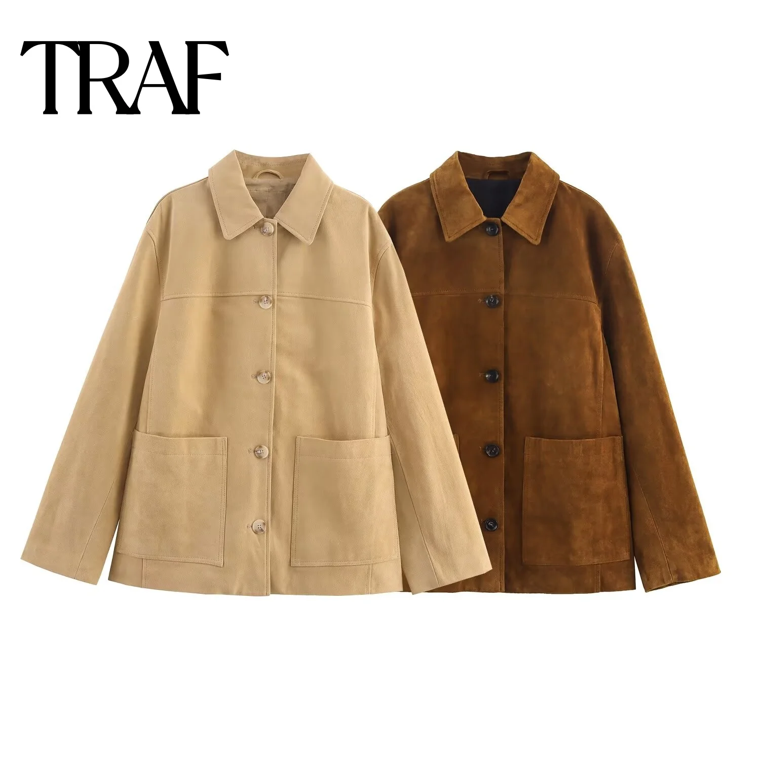 

TRAF Autumn New Collection 2025 Women's Casual Style Fashion Simple Long Sleeve Collar Single Row Multi Button Jacket Coat
