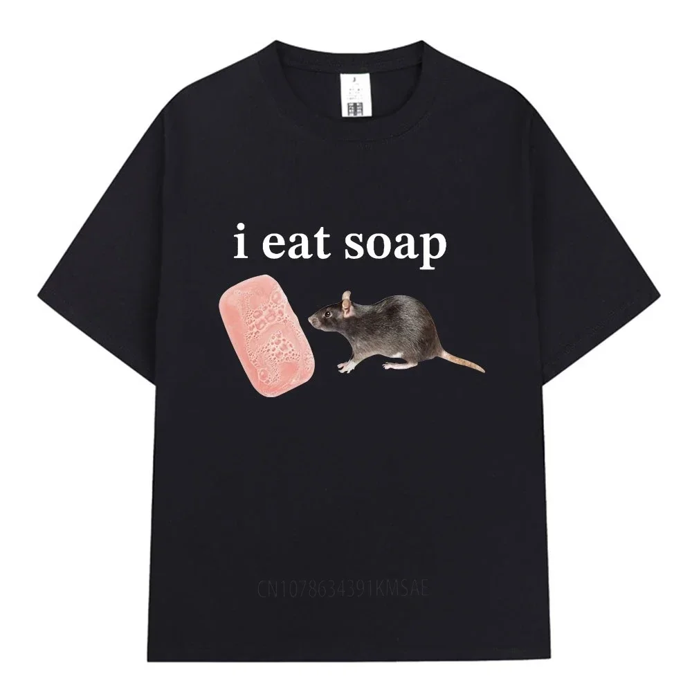Camiseta divertida I Eat Soap Rat Meme para hombre, camisetas de manga corta con cuello redondo Vintage a la moda, camisetas informales de algodón de gran tamaño, ropa de calle