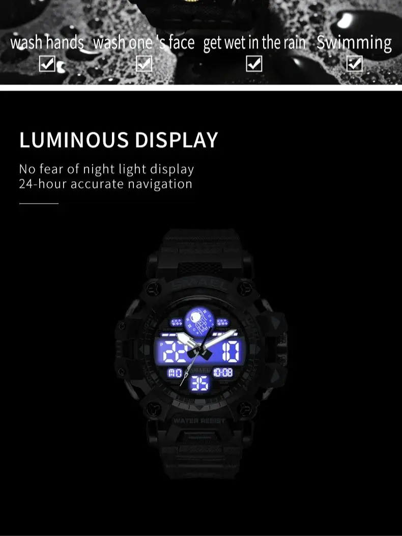 SMAEL Brand Men Sports Watch 50m Waterproof Digital Clock New Men Military Watch Army 8078 Quartz Watch Men Wristwatches