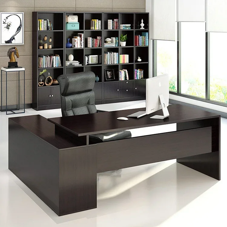 Office desk and chair combination simple modern boss single office furniture president manager desk with side cabinet