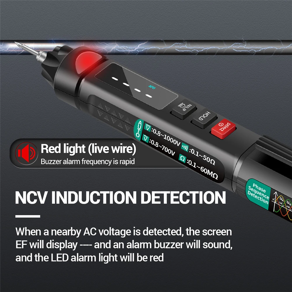 Display LCD Detector De Tensão, AC Sensor De Tensão Caneta, Live Wire Check, Breakpoint, Sem Contato
