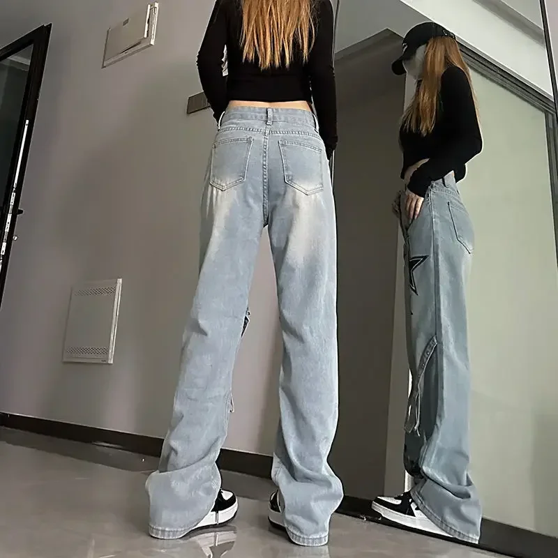 New Korean Harajuku Jeans For Women Fashion Y2k Streetwear High Waist Slim Loose Straight Wide Leg Casual Women Pants