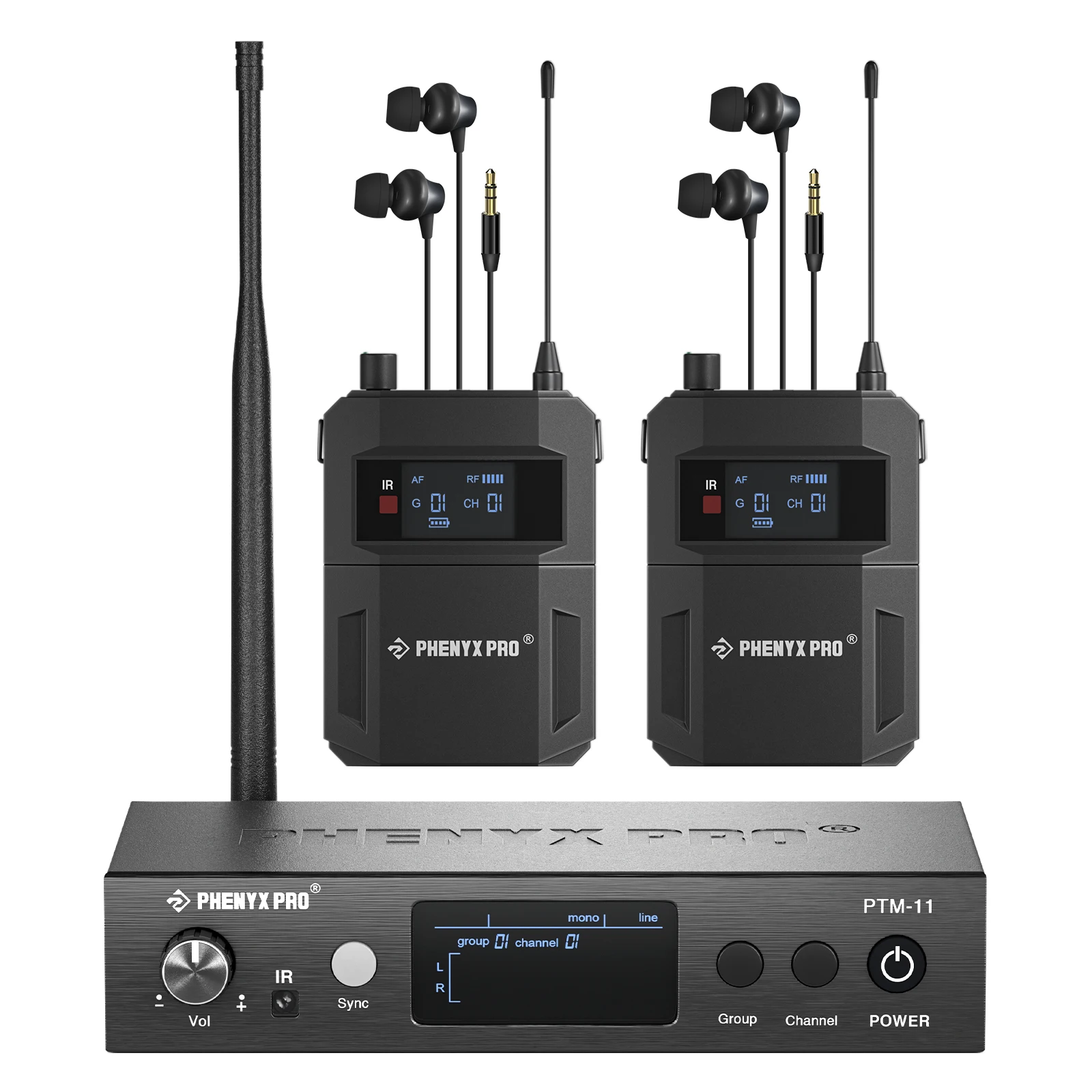 

UHF Mono Single Channel Wireless in Ear Monitor System with 2Plastic Bodypack Receiver, Metal Transmitter Separate Outputs