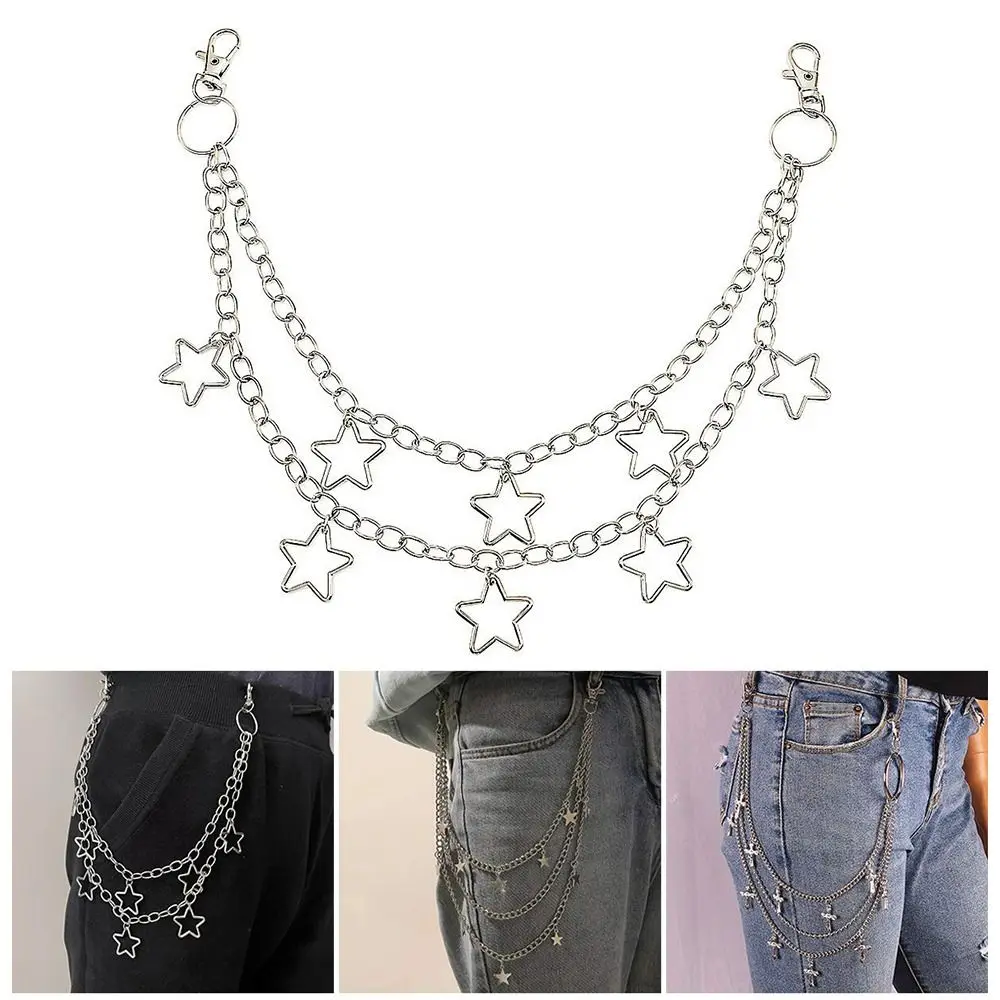 Star Pendant Metal Pants Chain Hip-hop Punk Jeans Pannts Chain Belts Jewelry Accessories Cool Street Keychain for Women Men