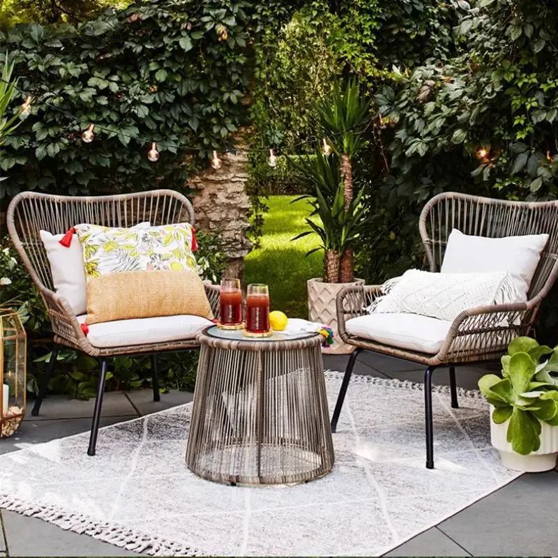

Outdoor Rattan Sofa Courtyard Sun Room Outdoor Garden Homestay Leisure Rattan Chair Tea Table Three-piece Combination