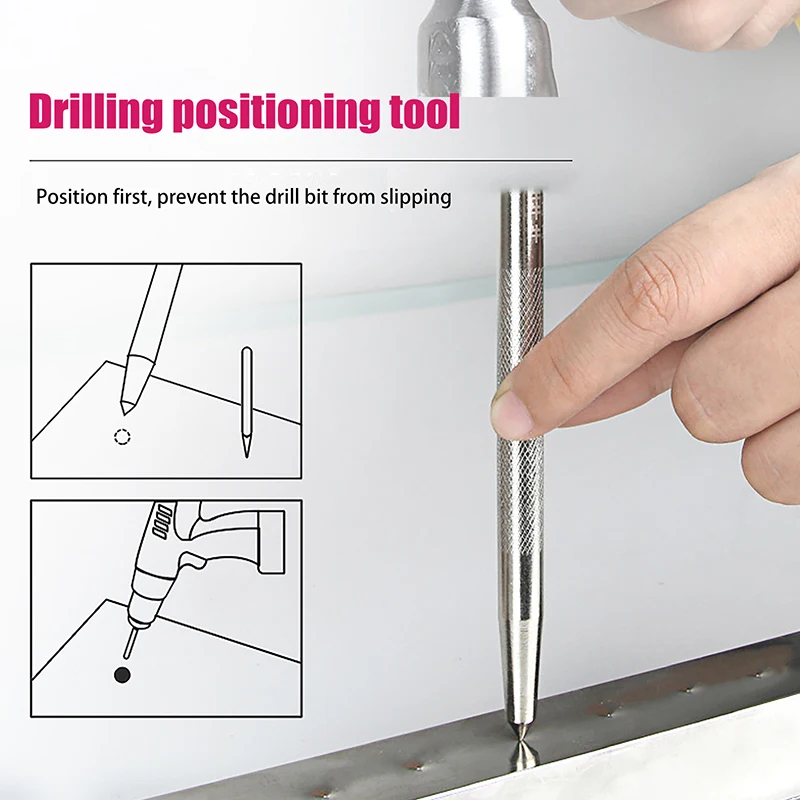 Punzone centrale in metallo temprato CR-V Punto in acciaio Punto centrale per posizionamento del metallo Punta da trapano Localizzatore di fori Punzonatrice Utensili manuali