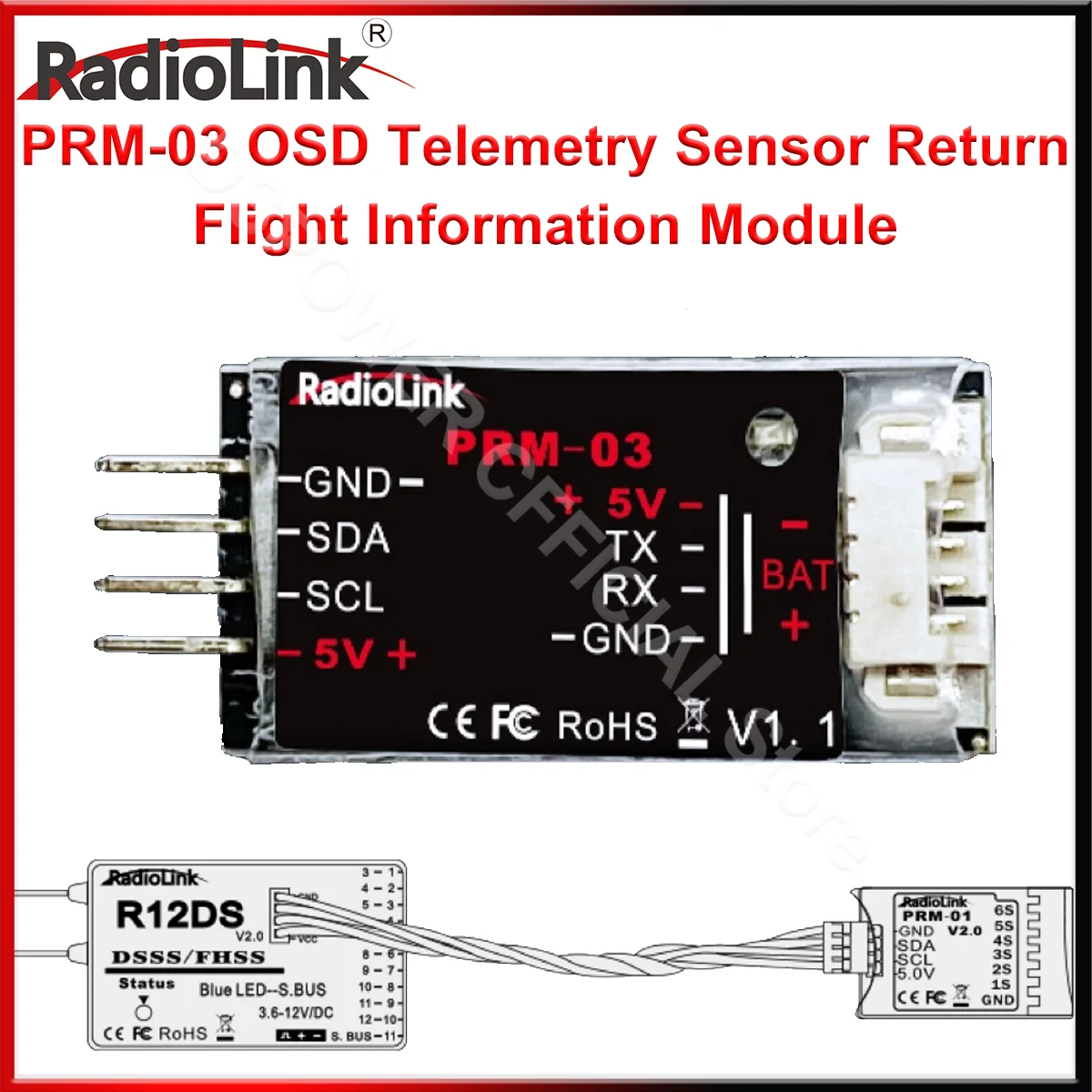 

Radiolink PRM-03 OSD Data/Voltage/Flight Control Information Return Module GPS And Voltage For AT9/AT9S/AT9S Pro/AT10/AT10II