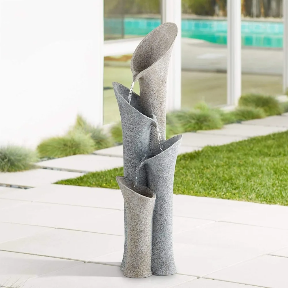 

Bell 34" High Large Modern Indoor Outdoor Decor Gray Faux Stone Floor Fountain Waterfall 4-Tier Standing Cascading Water Feature