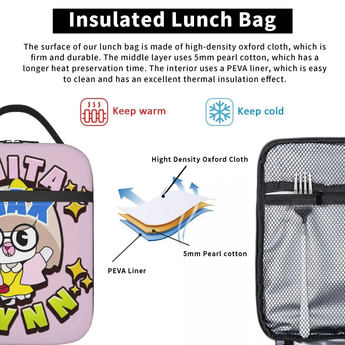 Anita Max Wynn Funny Meme Insulated Lunch Tote Bag For Picnic Hiphop Food Container Portable Cooler Thermal Lunch Box