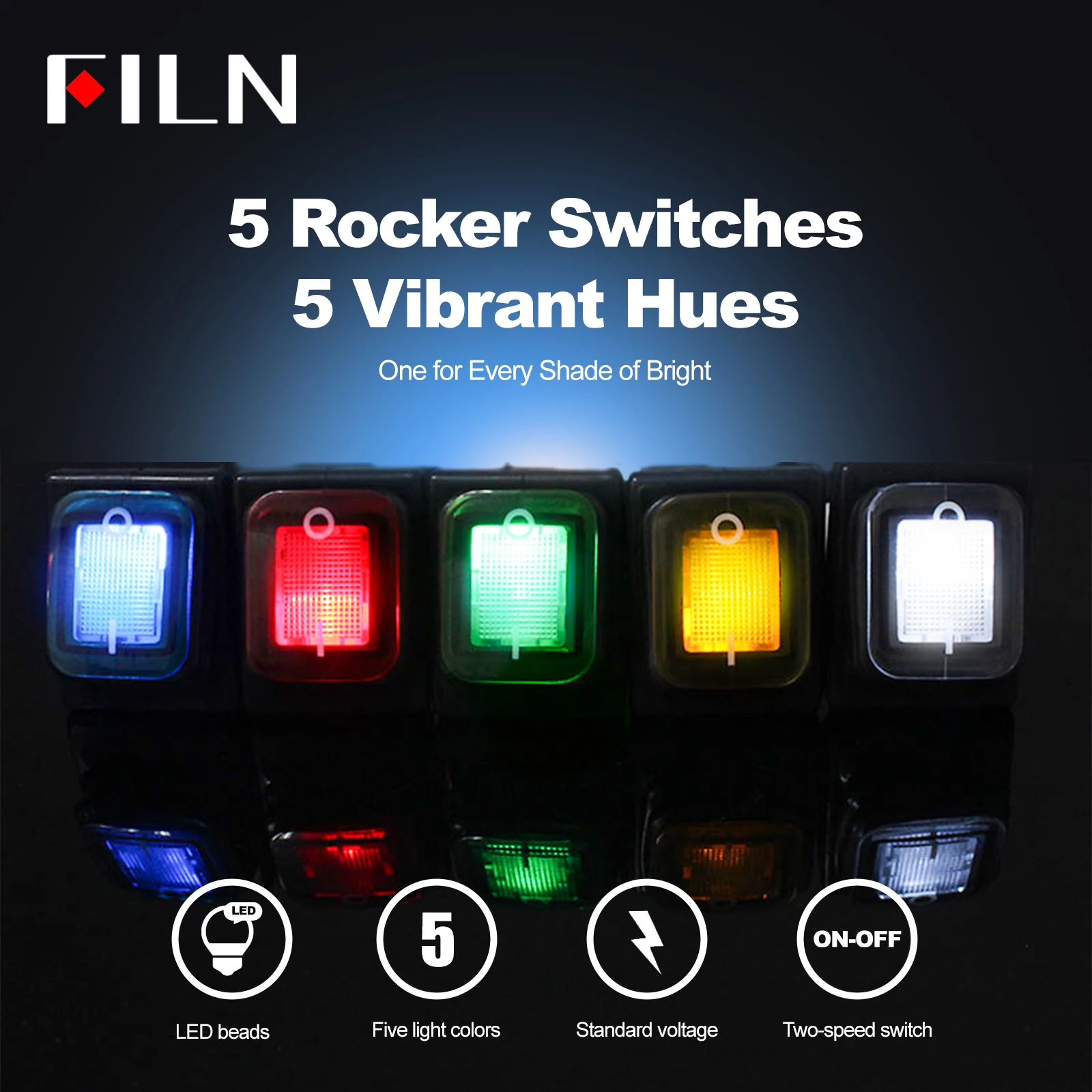 FILN 30A 12V 24V 110V 220VLED Rocker Switch  Waterproof IP65 ON OFF Heavy Duty 4 Pin DPST Sealed  Auto Boat Marine Toggle 30x22 image 5