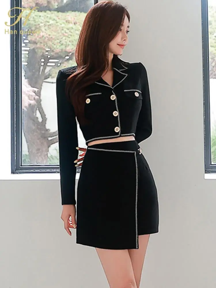 H Han Queen Skirt Sets Women 2 Piece Outfit 2024 Spring New Sets To Dress Short Coat +Fashion Pencil Skirts Casual Women\'s Suit