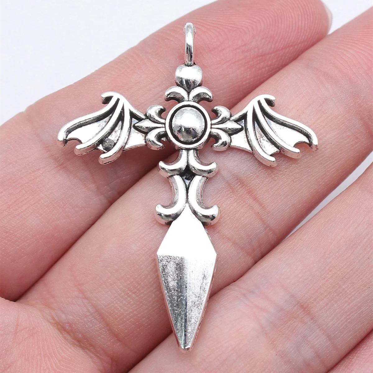WYSIWYG 5pcs 34x44mm Black Color Gothic Wings Cross Charms Pendant For DIY Jewelry Making Handmade Jewelry Craft Findings