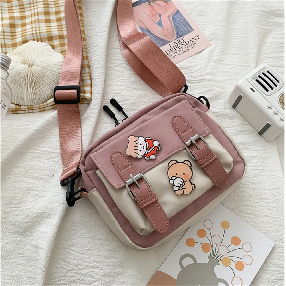 Crossbody Bag Female Cute Girl Canvas Bag Student Korean Version Shoulder Small Square Bag Multifunctional Woman Black Handbags