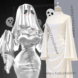 Sexy bonito feminino fantasma cosplay traje 2024halloween feminino fantasma cos roupas adulto vestido branco susher rosto capa roupas