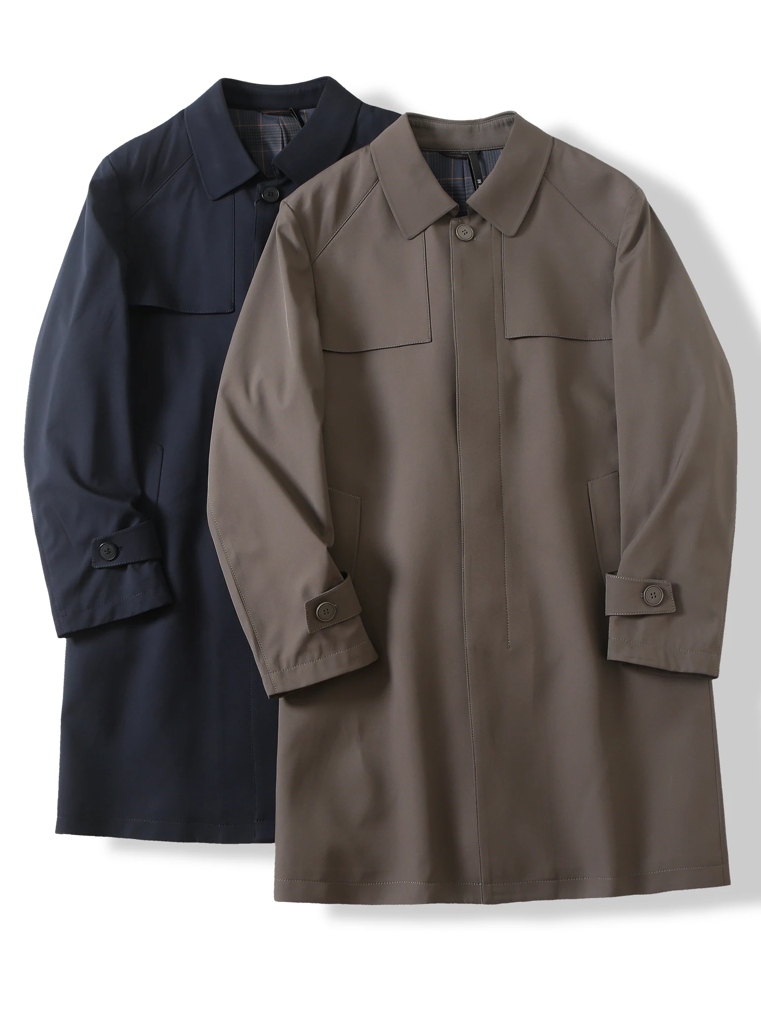 

Briti Sle Men's Long Coat Autumn Busin Casual Slim Fit Trench Coat Medium Length Hidden Button Plaet Youth Faion