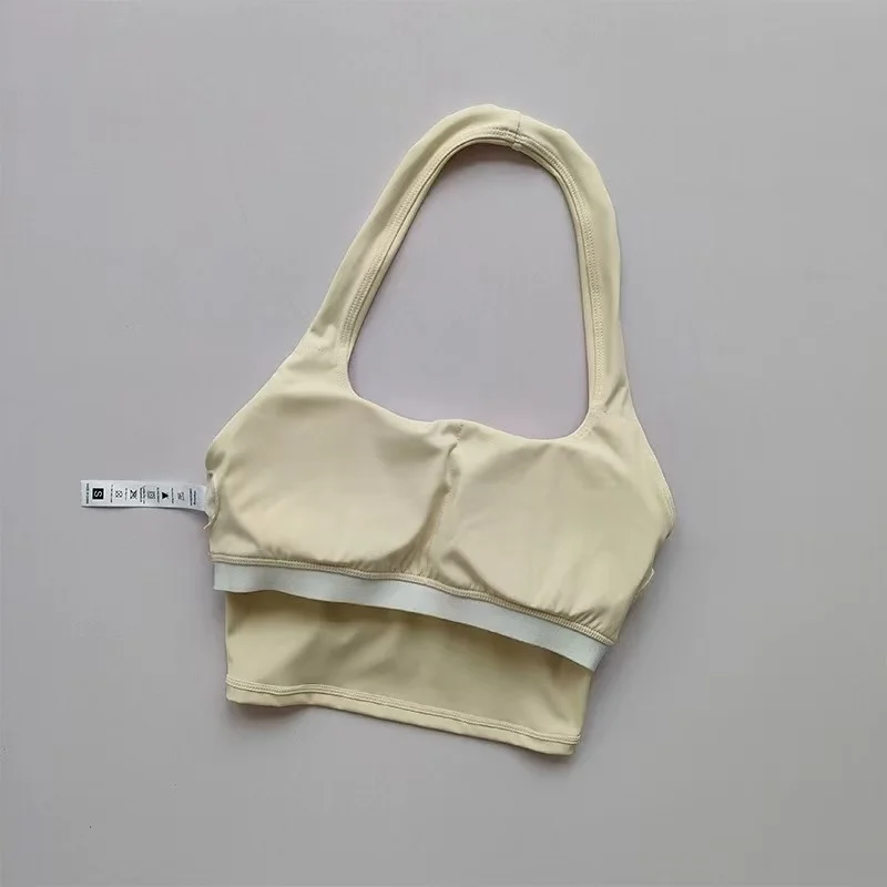 Damen Neckholder-Sporttop mit Polstern, stoßfester, schnelltrocknender Workout-BH, Yoga-Weste für Laufen im Sommer – Detail 16