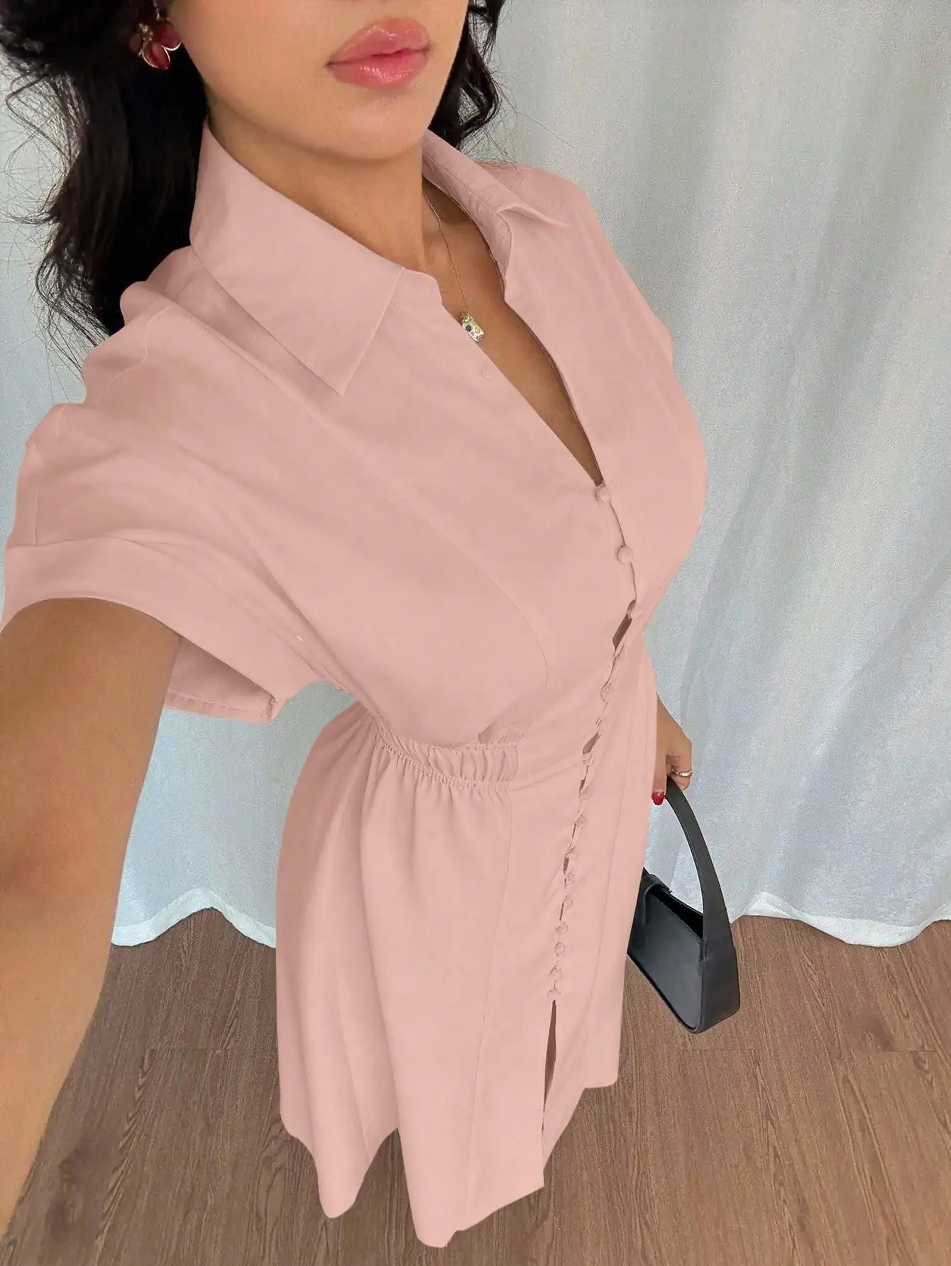 

Женское повседневное платье-рубашка с пуговицами спереди, рукавами реглан и завязками на талии