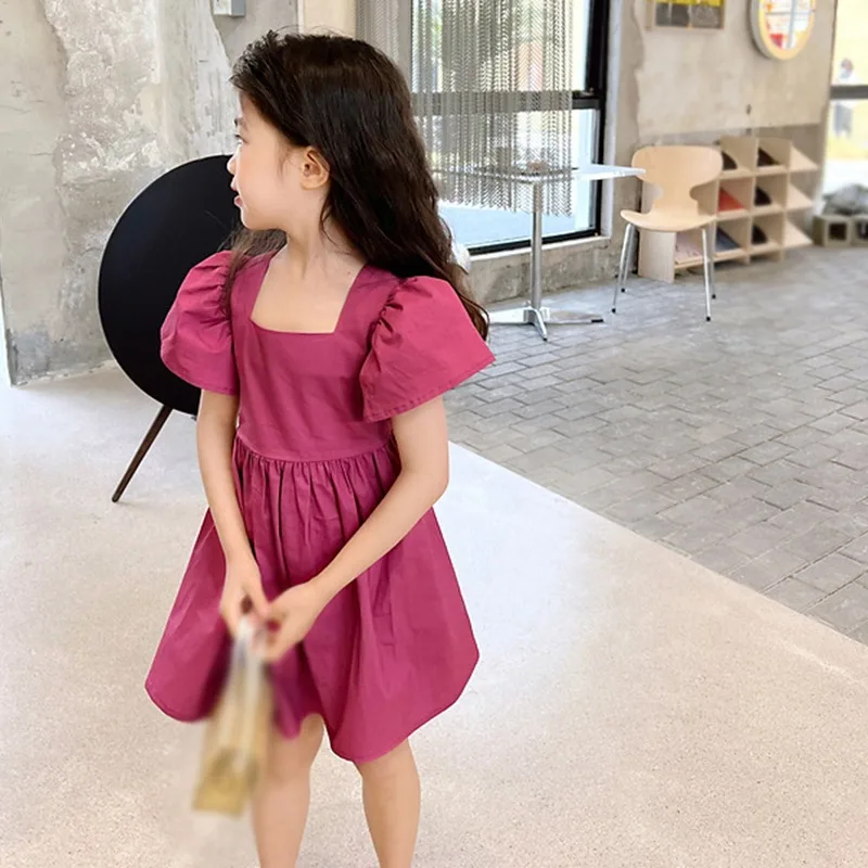 Children's Girl Backless Bow Tie Dress Korean Style Princess Dress Girl's Sleeveless Solid Color Dress Sweet  Dress