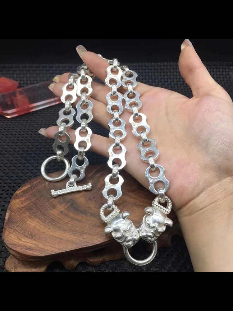 Tibetan Silver Handmade 60cm Ring Buckle Necklace Pendant Versatile Men and Women Trendy Fashion Personalized Gift
