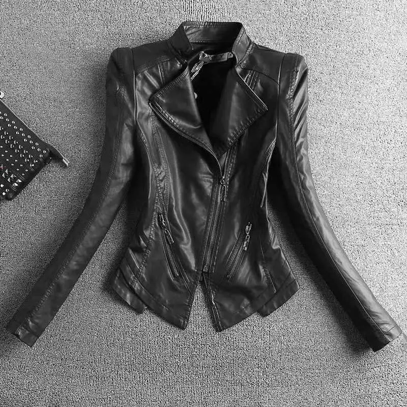 Chaqueta de cuero Ropa de mujer Abrigo corto Beige Primavera Otoño Camiseta nueva