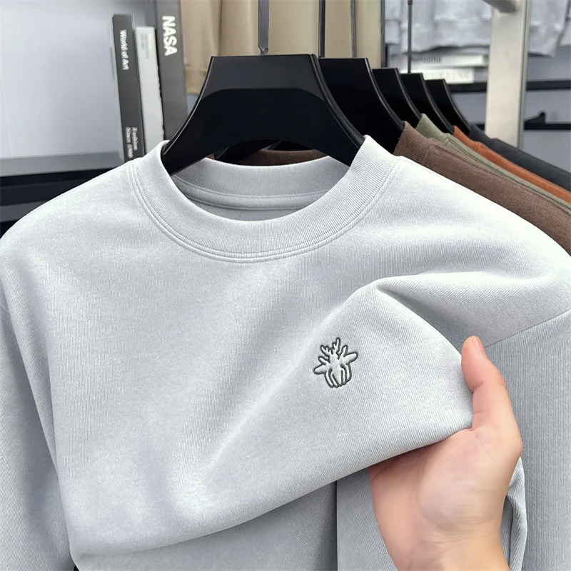 

Hot Sale Men Long Sleeve T Shirt Crew Neck Solid Color Soft Breathable Spring Autumn Casual Fashion Basic Pullover Top Menswear